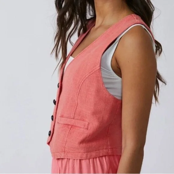 Free People NWT Charley linen blend vest - Picture 4 of 5